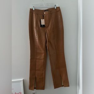 Brown Faux Leather Snake Skin Straight Leg Pants Size 10 New With tags PLT